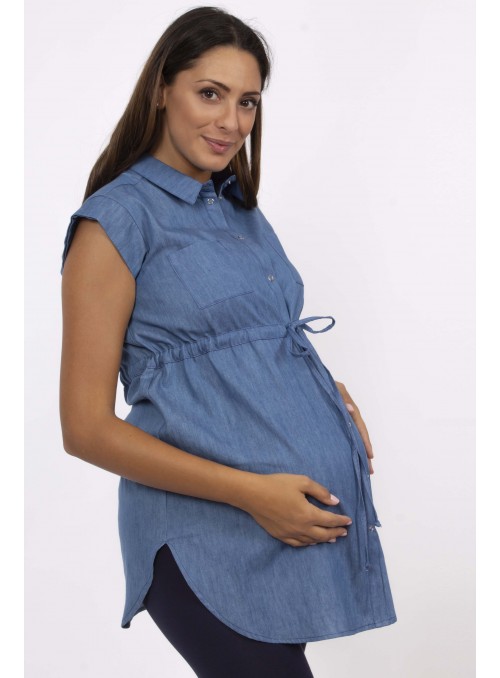 Camicia premaman ed allattamento in fresco tessuto cotone chambray effetto jeans brand flay fashion maternity
