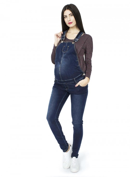 salopette premaman in jeans elasticizzato scuro